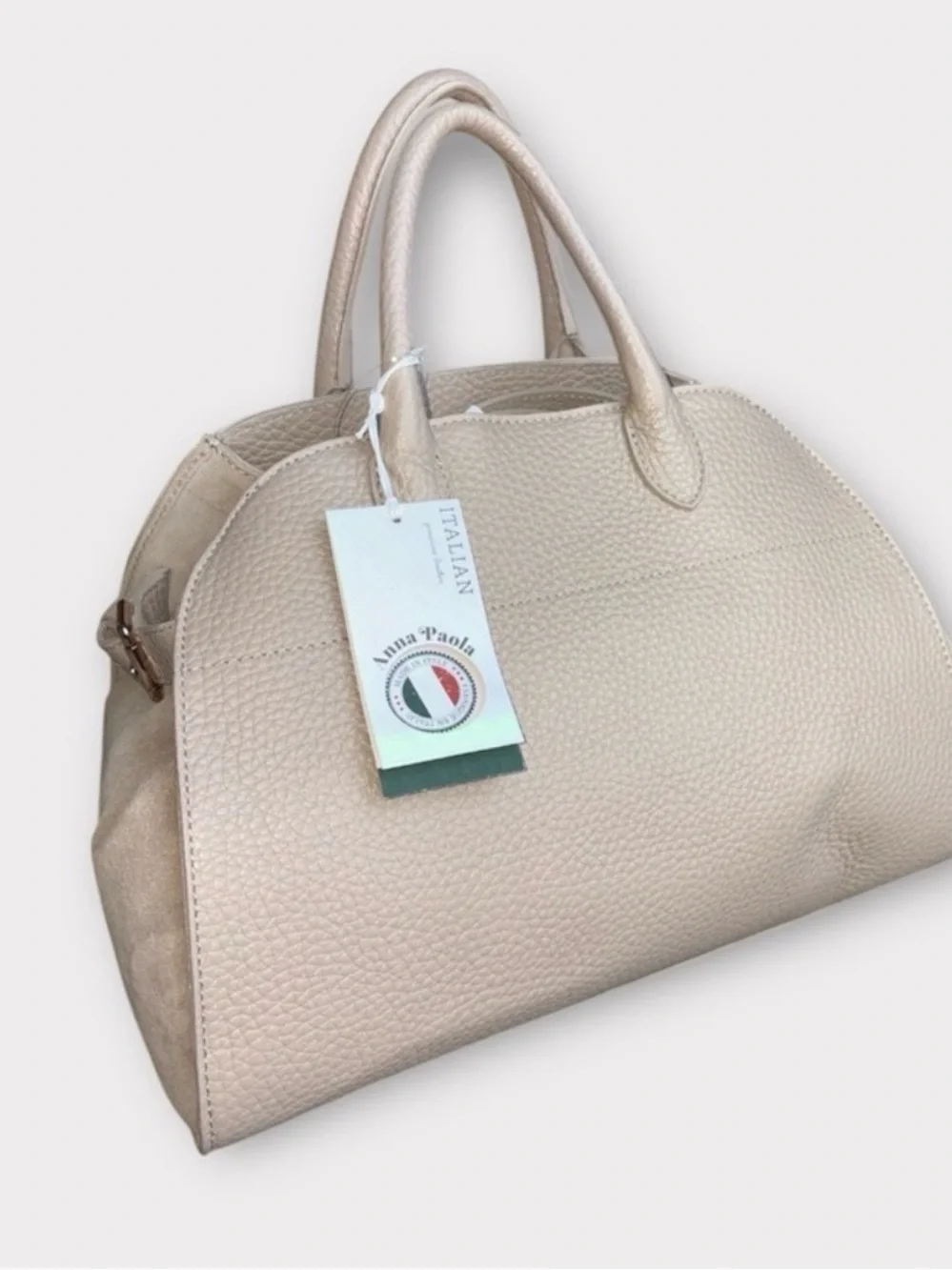 Anna Paola Italian Leather Satchel Tote -large tan / bone